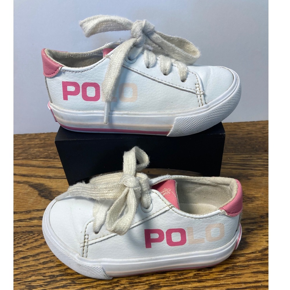 Polo Ralph Lauren Fantor Big Logo White Pink Toddler Sneakers Size 5 RFS11308